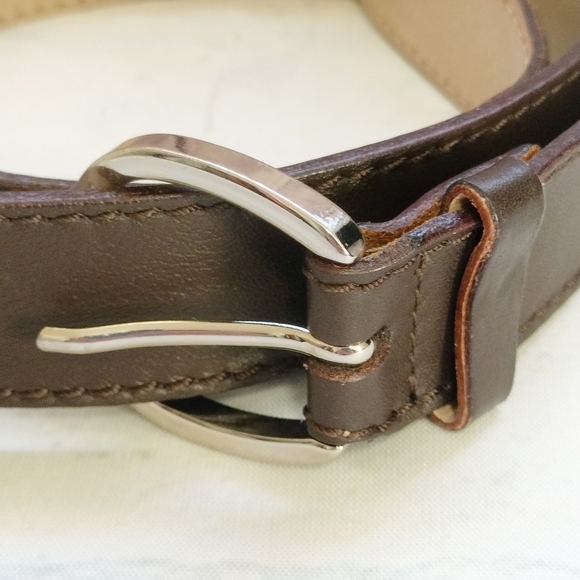Talbots Brown Leather Belt Women's Sz Medium Genuine Leather Silver Buckle - Picture 8 of 13